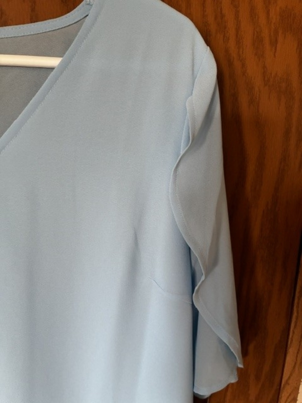 Light Blue Flutter Sleeve V-Neck Blouse - Picture 5 of 8